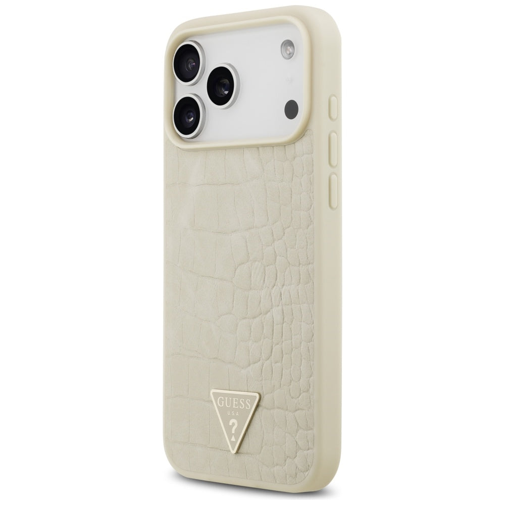 Puzdro MagSafe pre Apple iPhone 17 Pro Max, Guess, Croco Triangle Logo, Zlaté
