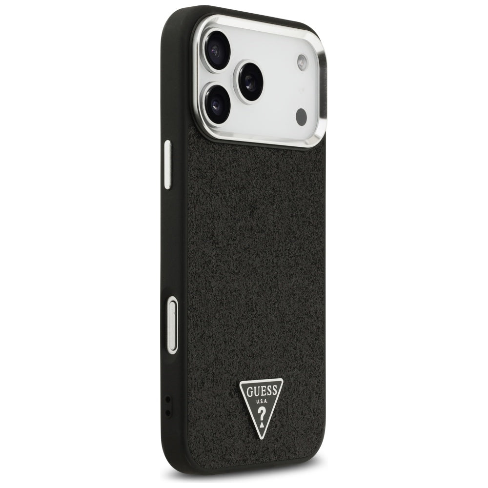 Puzdro MagSafe pre Apple iPhone 17 Pro Max, Guess, Glitter Triangle Logo, Čierne