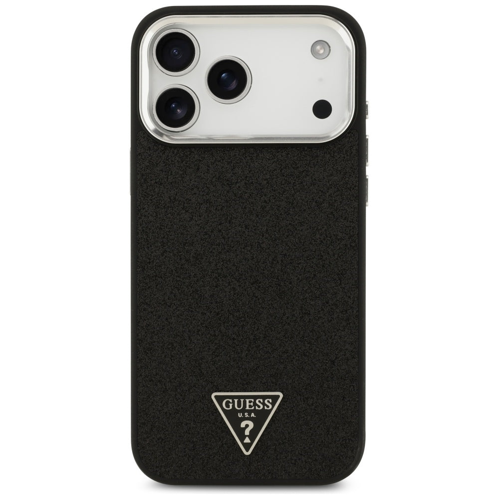Puzdro MagSafe pre Apple iPhone 17 Pro Max, Guess, Glitter Triangle Logo, Čierne