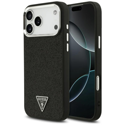 Puzdro MagSafe pre Apple iPhone 17 Pro Max, Guess, Glitter Triangle Logo, Čierne