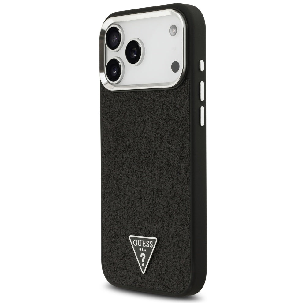 Puzdro MagSafe pre Apple iPhone 17 Pro Max, Guess, Glitter Triangle Logo, Čierne