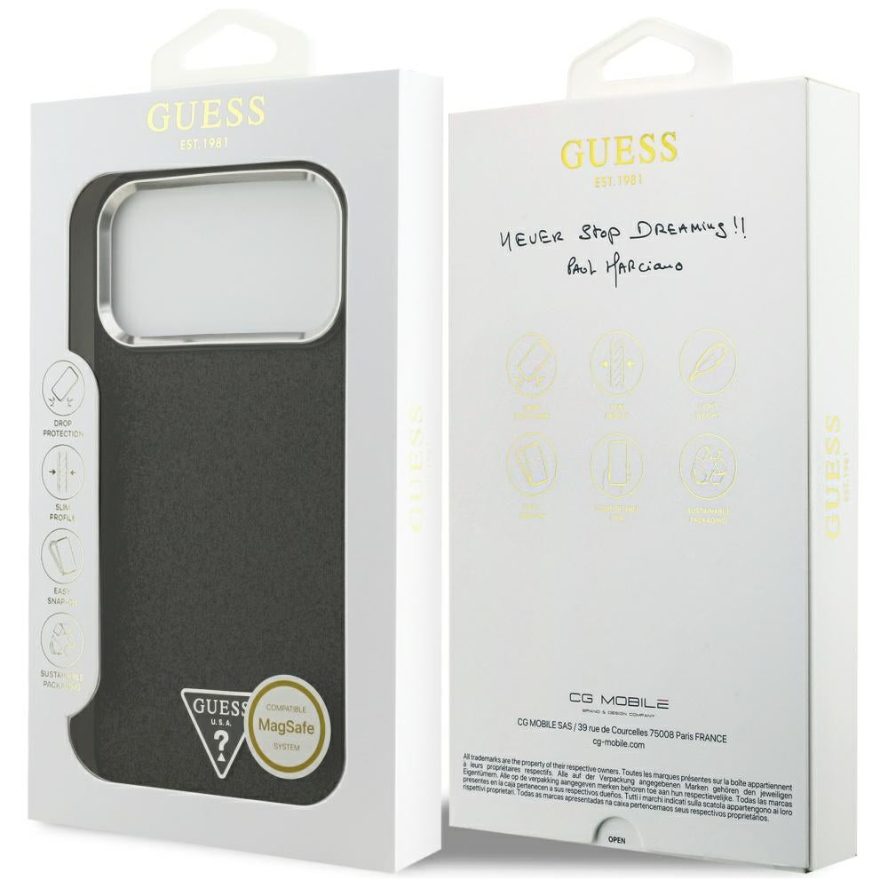 Puzdro MagSafe pre Apple iPhone 17 Pro Max, Guess, Glitter Triangle Logo, Čierne