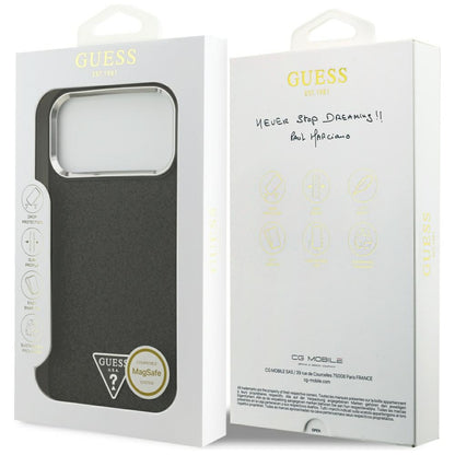 Puzdro MagSafe pre Apple iPhone 17 Pro Max, Guess, Glitter Triangle Logo, Čierne