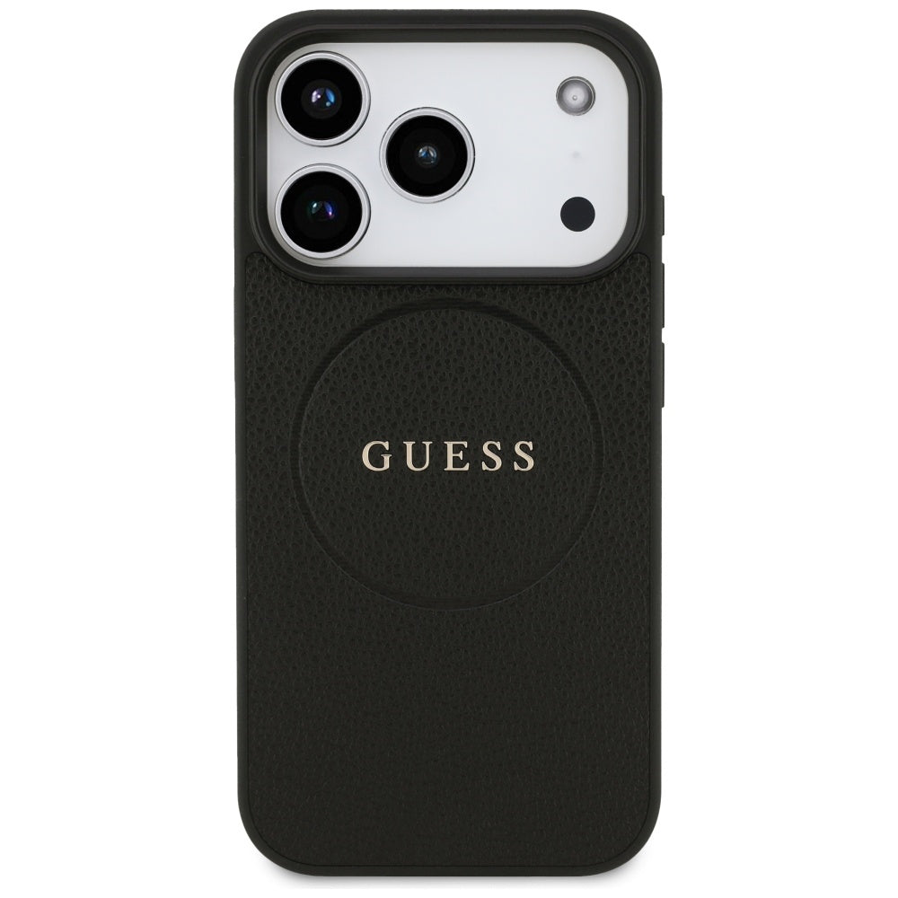 Puzdro MagSafe pre Apple iPhone 17 Pro Max, Guess, Grained Gold Ring, Čierne