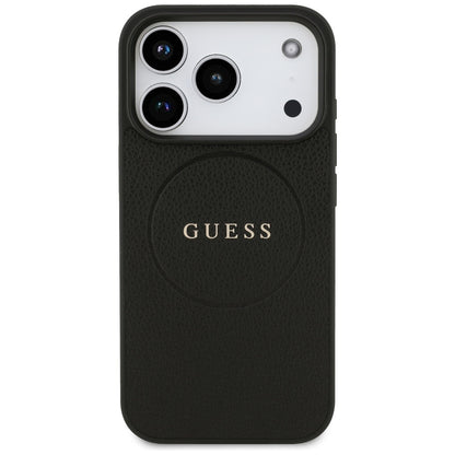 Puzdro MagSafe pre Apple iPhone 17 Pro Max, Guess, Grained Gold Ring, Čierne