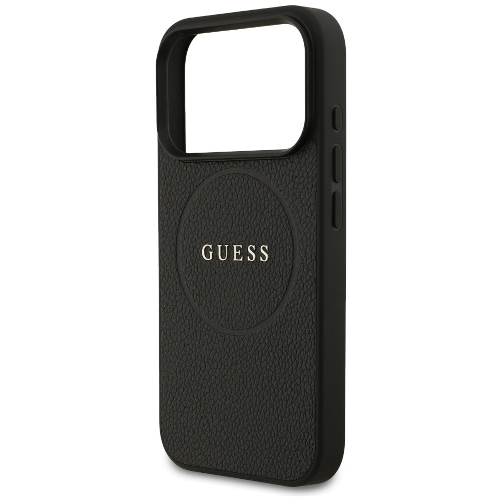 Puzdro MagSafe pre Apple iPhone 17 Pro Max, Guess, Grained Gold Ring, Čierne