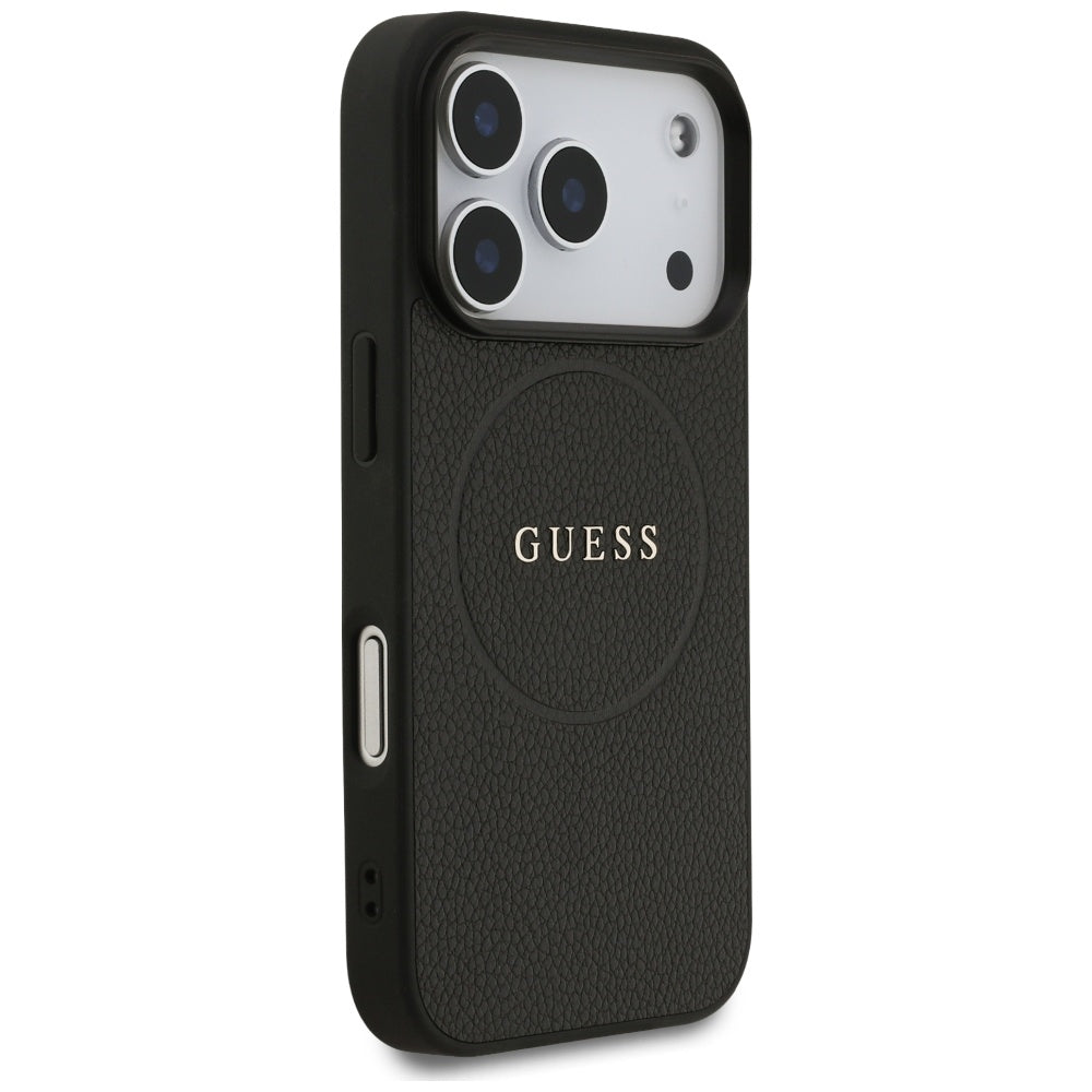 Puzdro MagSafe pre Apple iPhone 17 Pro Max, Guess, Grained Gold Ring, Čierne