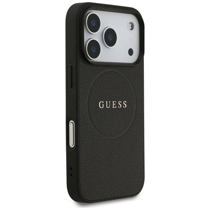 Puzdro MagSafe pre Apple iPhone 17 Pro Max, Guess, Grained Gold Ring, Čierne