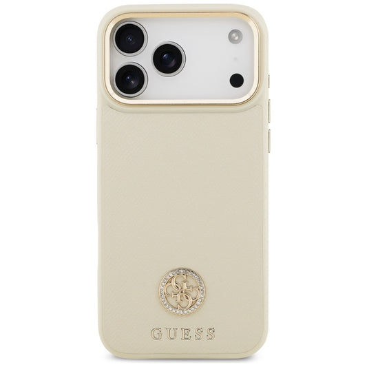 Puzdro MagSafe pre Apple iPhone 17 Pro Max, Guess, Grained Strass Logo, Béžová