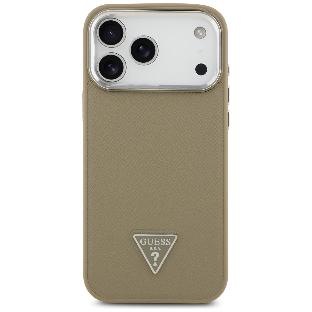 Puzdro MagSafe pre Apple iPhone 17 Pro Max, Guess, Grained Triangle Logo, Hnedé