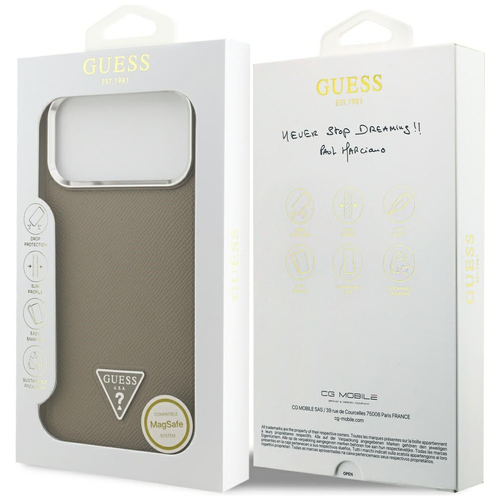 Puzdro MagSafe pre Apple iPhone 17 Pro Max, Guess, Grained Triangle Logo, Hnedé