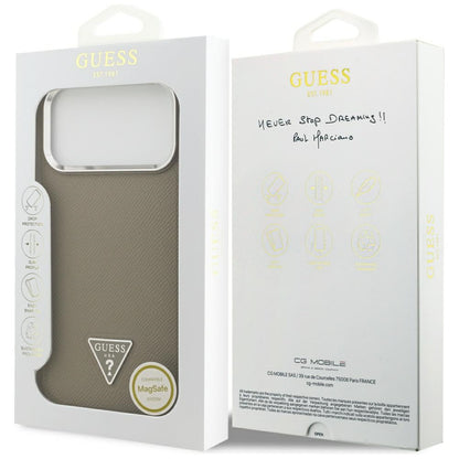 Puzdro MagSafe pre Apple iPhone 17 Pro Max, Guess, Grained Triangle Logo, Hnedé