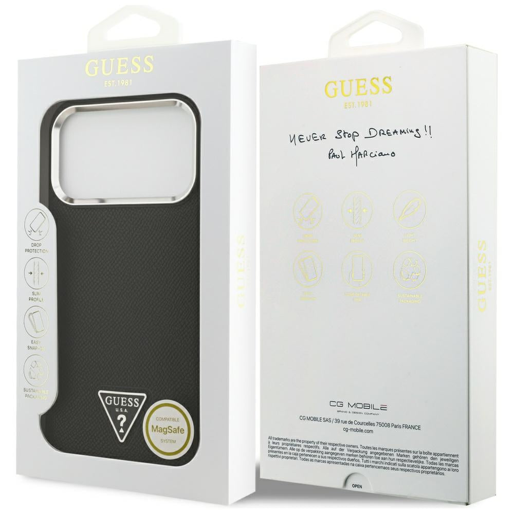 Puzdro MagSafe pre Apple iPhone 17 Pro Max, Guess, Grained Triangle Logo, Čierne