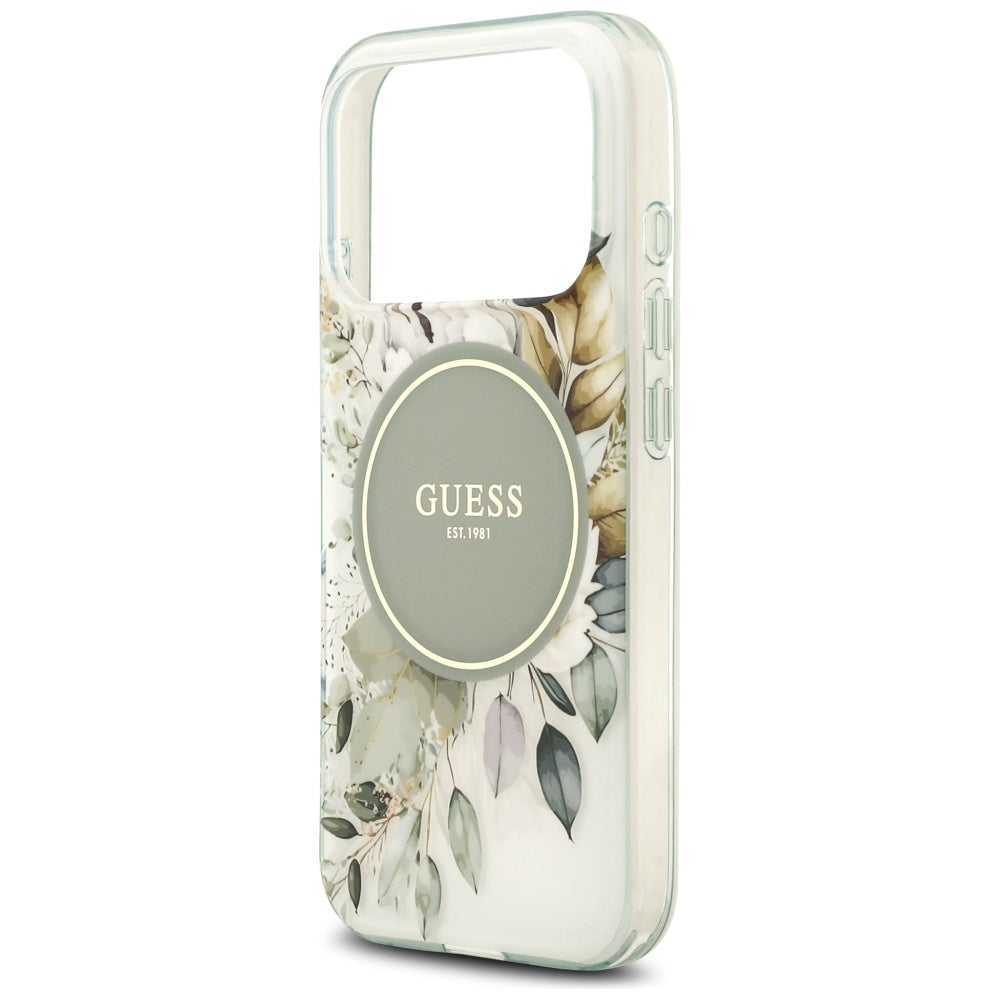 Puzdro MagSafe pre Apple iPhone 17 Pro Max, Guess, IML Flower & Tonal Circle, Zelená