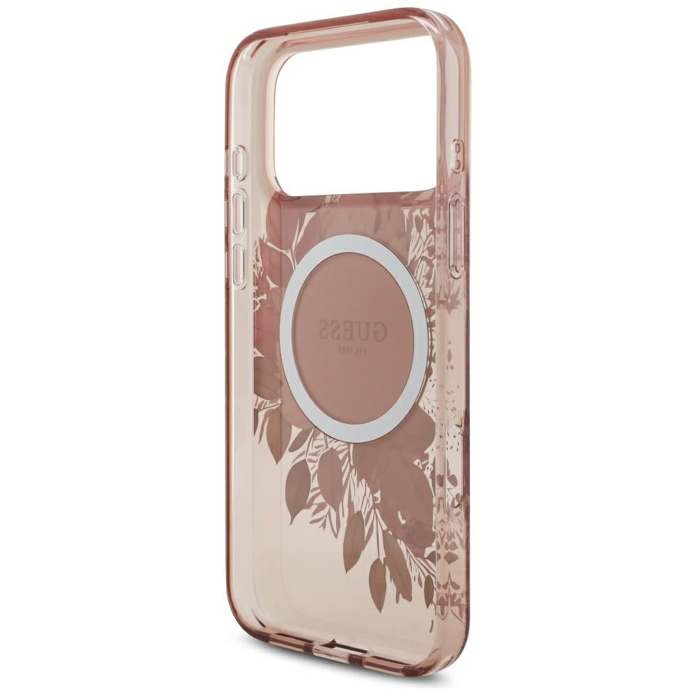 Puzdro MagSafe pre Apple iPhone 17 Pro Max, Guess, IML Flowers with Pearl Strap, Ružové