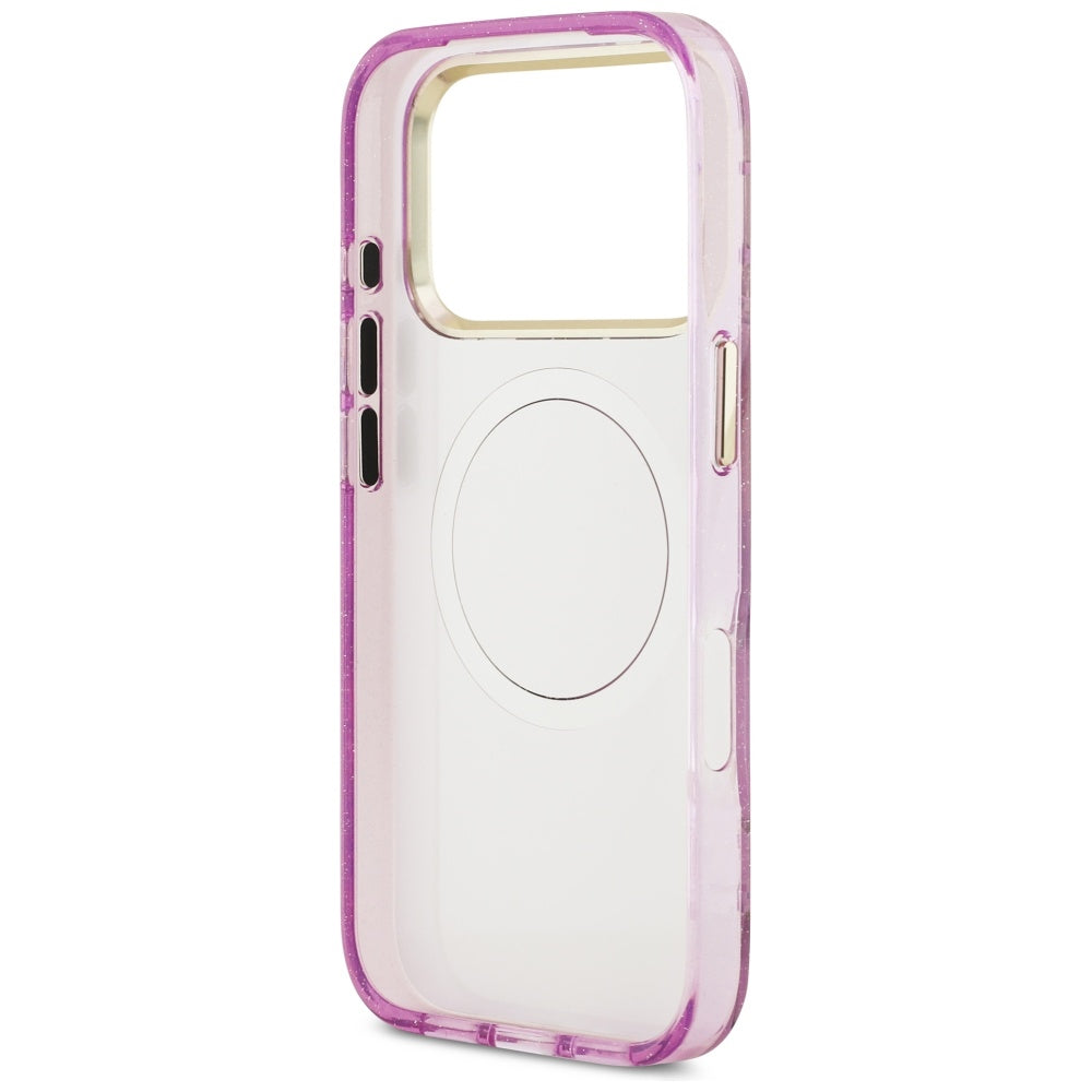 Puzdro MagSafe pre Apple iPhone 17 Pro Max, Guess, IML Metal Glitter Flowers Triangle, Mov