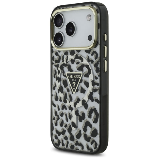 Puzdro MagSafe pre Apple iPhone 17 Pro Max, Guess, Leopard Glitter, Čierne