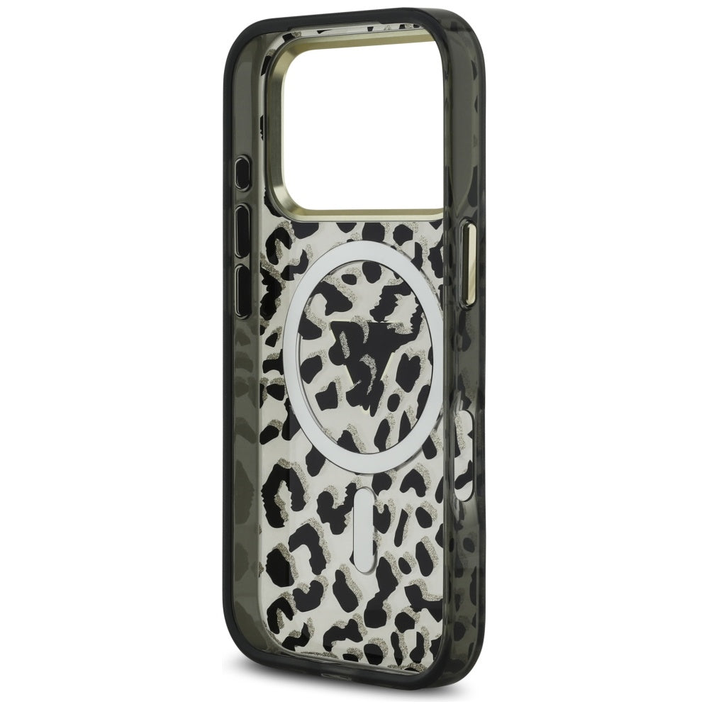 Puzdro MagSafe pre Apple iPhone 17 Pro Max, Guess, Leopard Glitter, Čierne