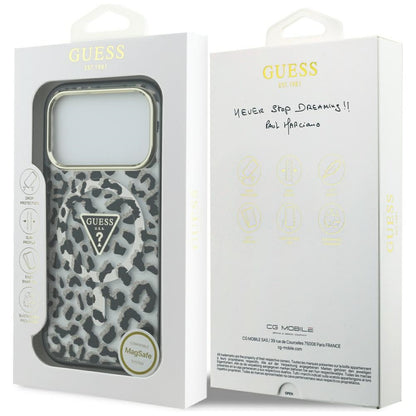 Puzdro MagSafe pre Apple iPhone 17 Pro Max, Guess, Leopard Glitter, Čierne