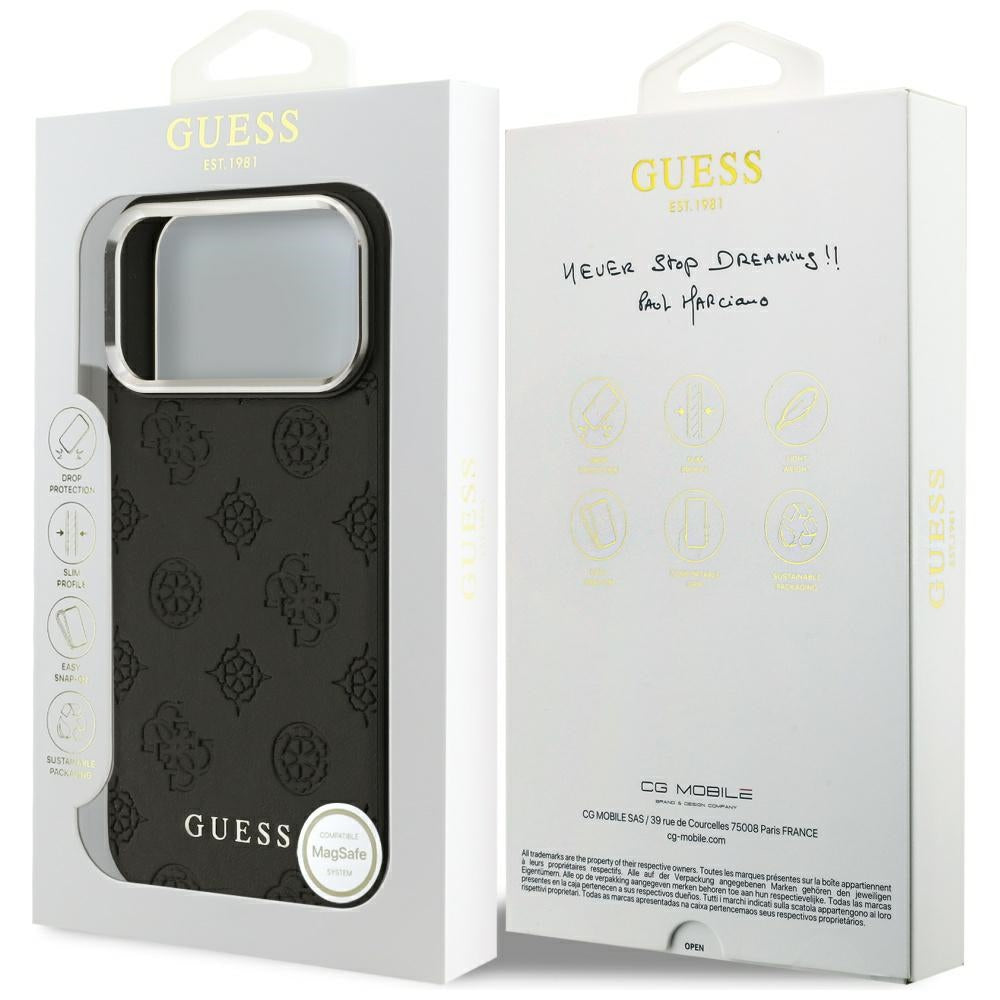 Puzdro MagSafe pre Apple iPhone 17 Pro Max, Guess, Peony Hot Stamp Script, Čierne