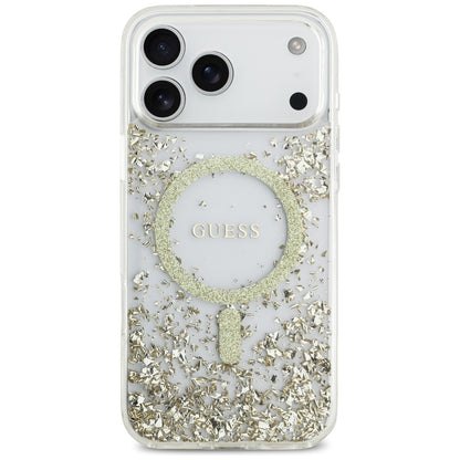 Puzdro MagSafe pre Apple iPhone 17 Pro Max, Guess, Resin Bottom Glitter, Zlaté