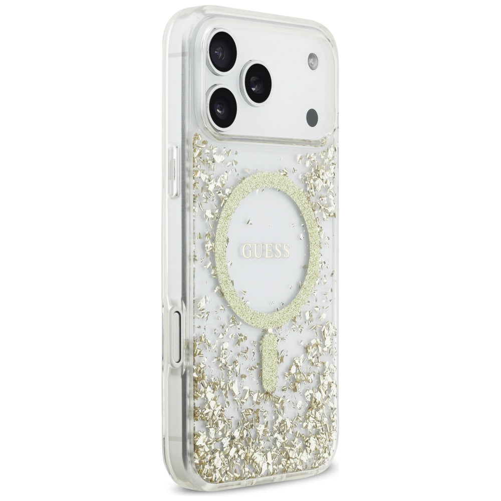 Puzdro MagSafe pre Apple iPhone 17 Pro Max, Guess, Resin Bottom Glitter, Zlaté