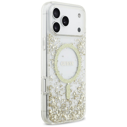 Puzdro MagSafe pre Apple iPhone 17 Pro Max, Guess, Resin Bottom Glitter, Zlaté