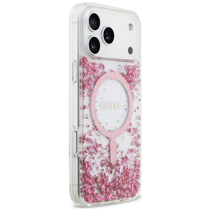 Puzdro MagSafe pre Apple iPhone 17 Pro Max, Guess, Resin Bottom Glitter, Ružové
