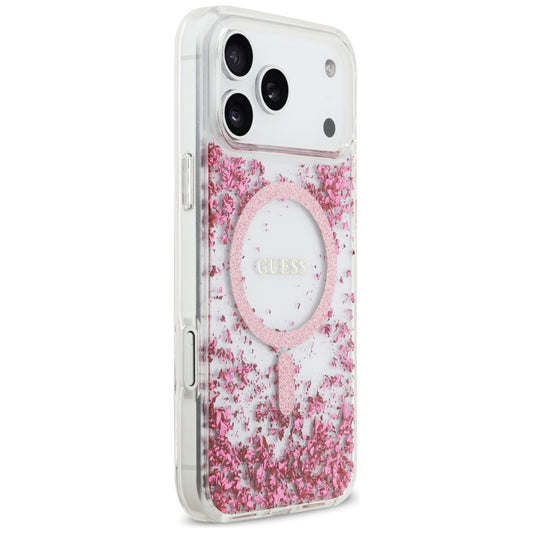 Puzdro MagSafe pre Apple iPhone 17 Pro Max, Guess, Resin Bottom Glitter, Ružové