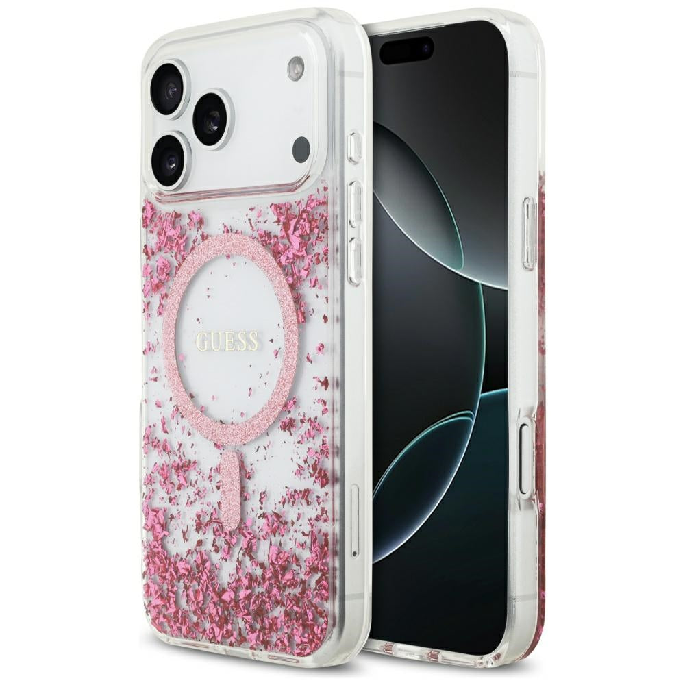 Puzdro MagSafe pre Apple iPhone 17 Pro Max, Guess, Resin Bottom Glitter, Ružové