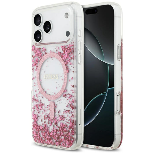 Puzdro MagSafe pre Apple iPhone 17 Pro Max, Guess, Resin Bottom Glitter, Ružové
