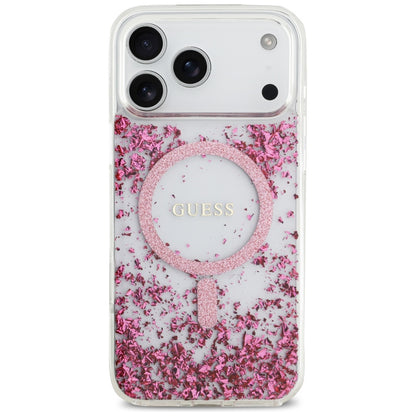 Puzdro MagSafe pre Apple iPhone 17 Pro Max, Guess, Resin Bottom Glitter, Ružové
