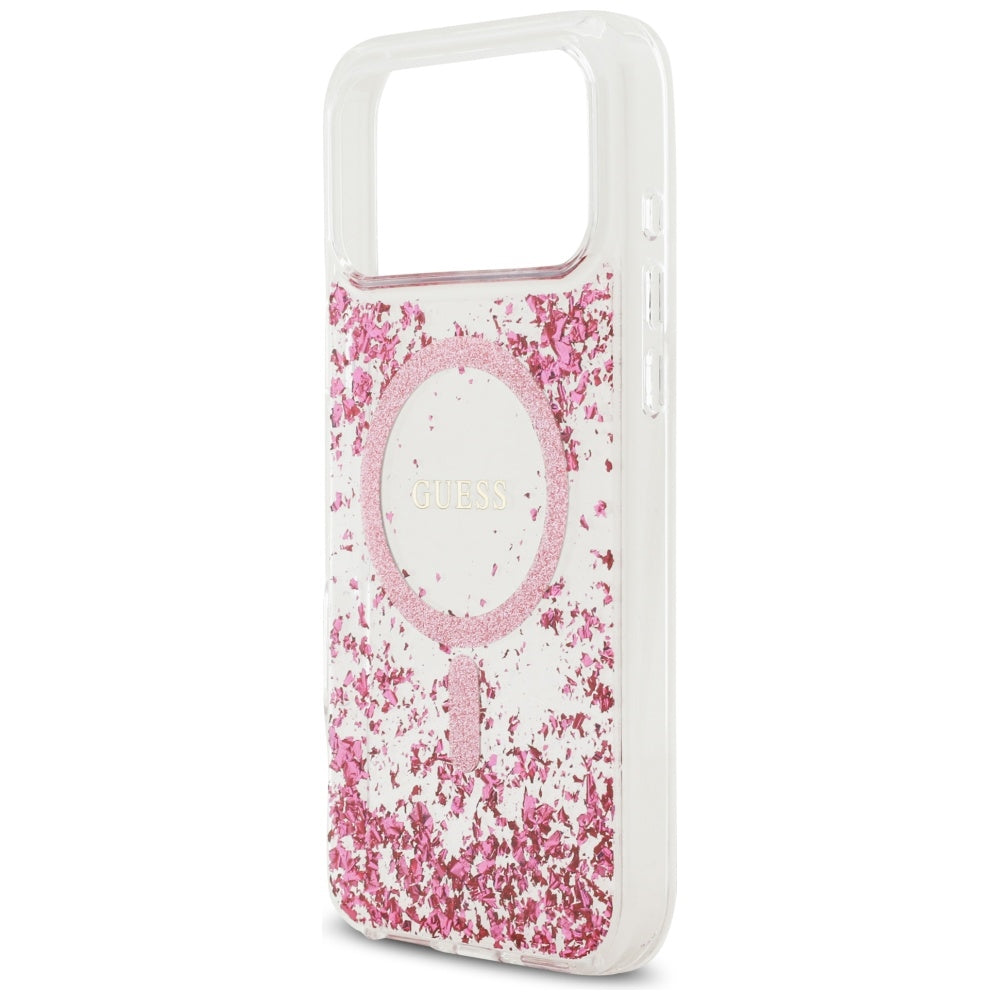 Puzdro MagSafe pre Apple iPhone 17 Pro Max, Guess, Resin Bottom Glitter, Ružové