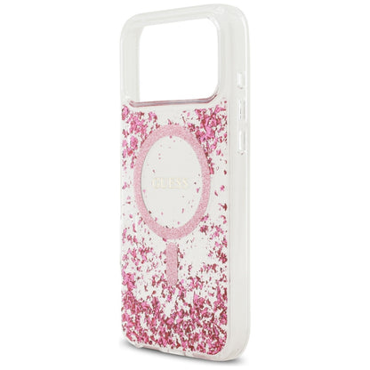 Puzdro MagSafe pre Apple iPhone 17 Pro Max, Guess, Resin Bottom Glitter, Ružové