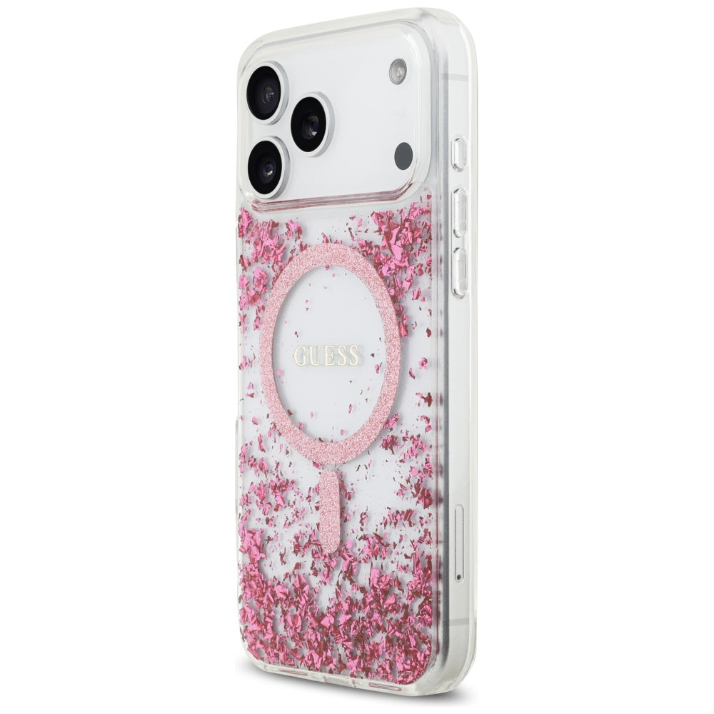 Puzdro MagSafe pre Apple iPhone 17 Pro Max, Guess, Resin Bottom Glitter, Ružové