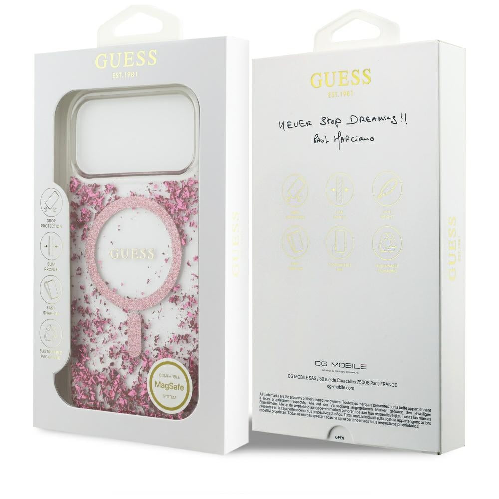 Puzdro MagSafe pre Apple iPhone 17 Pro Max, Guess, Resin Bottom Glitter, Ružové