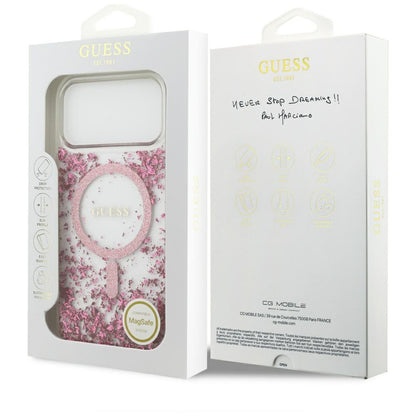 Puzdro MagSafe pre Apple iPhone 17 Pro Max, Guess, Resin Bottom Glitter, Ružové