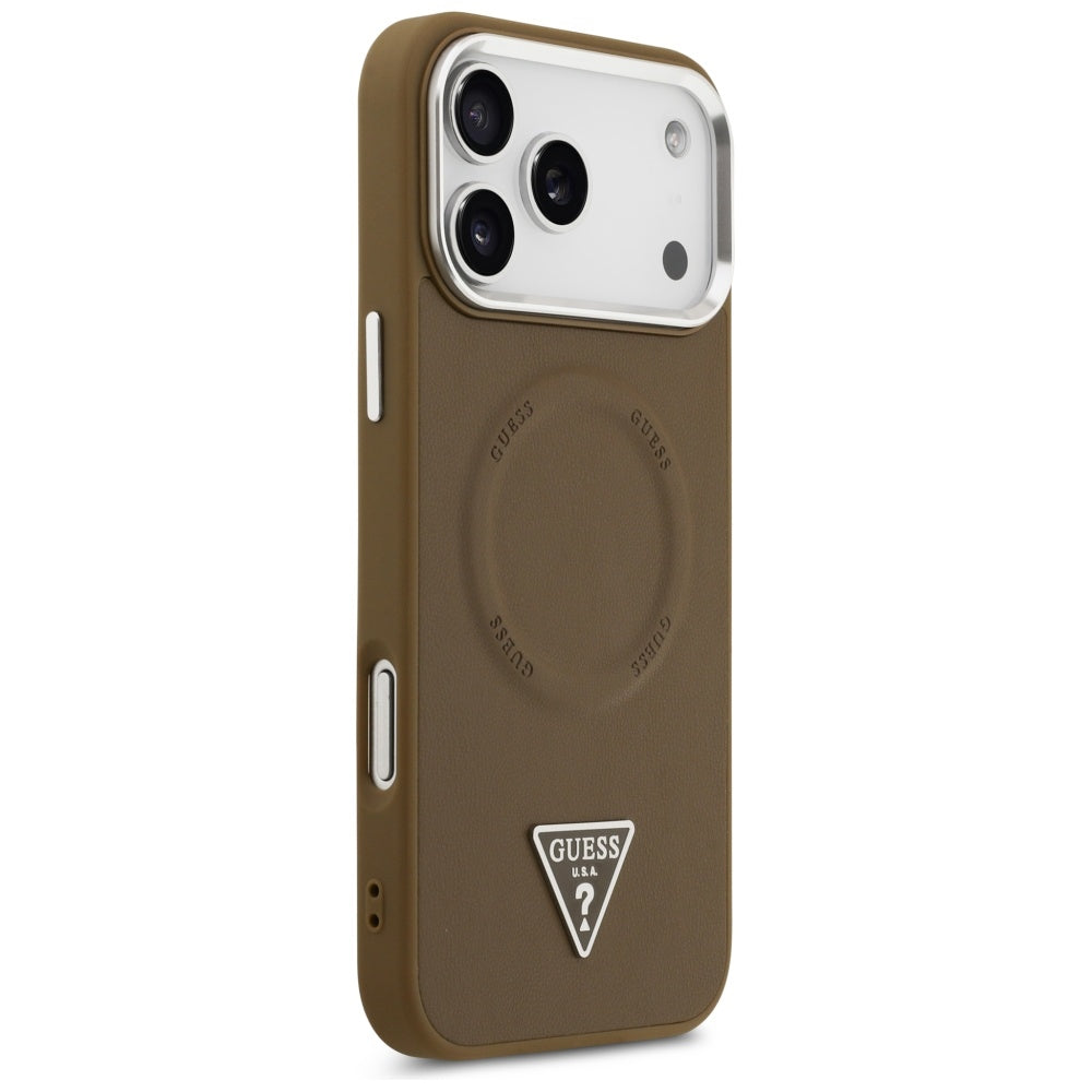 Puzdro MagSafe pre Apple iPhone 17 Pro Max, Guess, Triangle Logo, Hnedé Strieborné