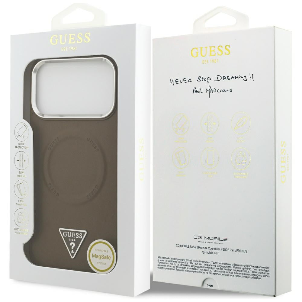Puzdro MagSafe pre Apple iPhone 17 Pro Max, Guess, Triangle Logo, Hnedé Strieborné