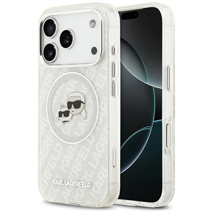 Puzdro MagSafe pre Apple iPhone 17 Pro Max, Karl Lagerfeld, Glitter Karl & Choupette Head, Biela