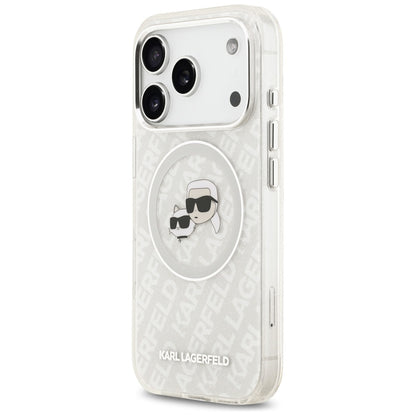 Puzdro MagSafe pre Apple iPhone 17 Pro Max, Karl Lagerfeld, Glitter Karl & Choupette Head, Biela