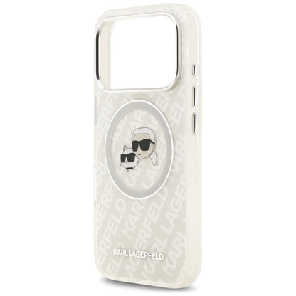 Puzdro MagSafe pre Apple iPhone 17 Pro Max, Karl Lagerfeld, Glitter Karl & Choupette Head, Biela