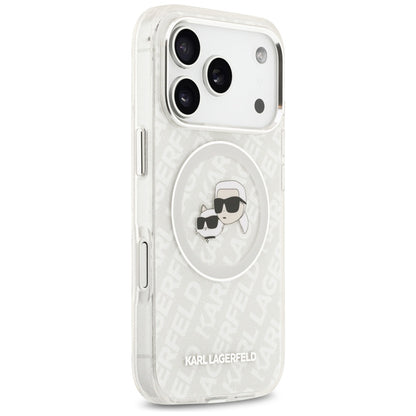 Puzdro MagSafe pre Apple iPhone 17 Pro Max, Karl Lagerfeld, Glitter Karl & Choupette Head, Biela