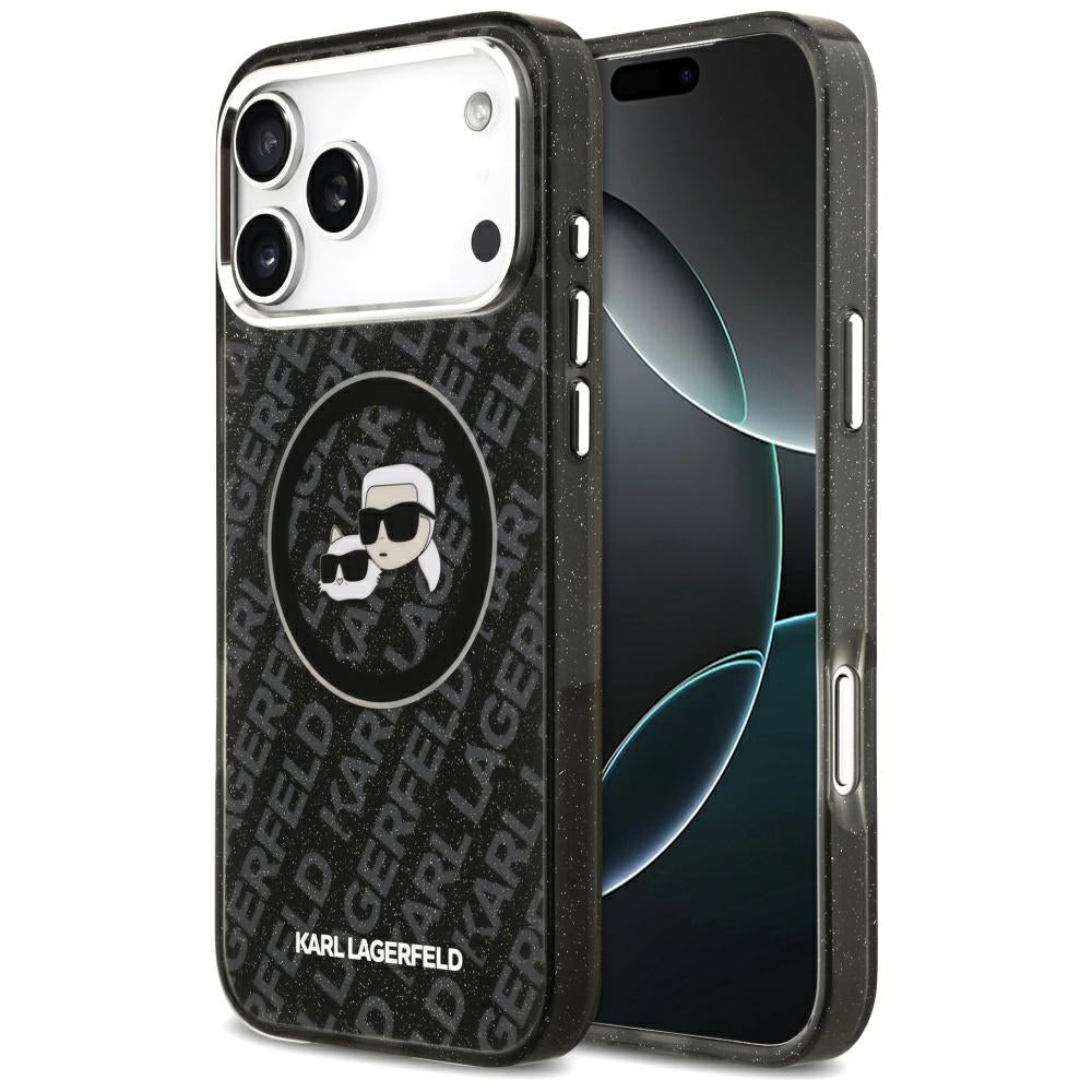 Puzdro MagSafe pre Apple iPhone 17 Pro Max, Karl Lagerfeld, Glitter Karl & Choupette Head, Čierne