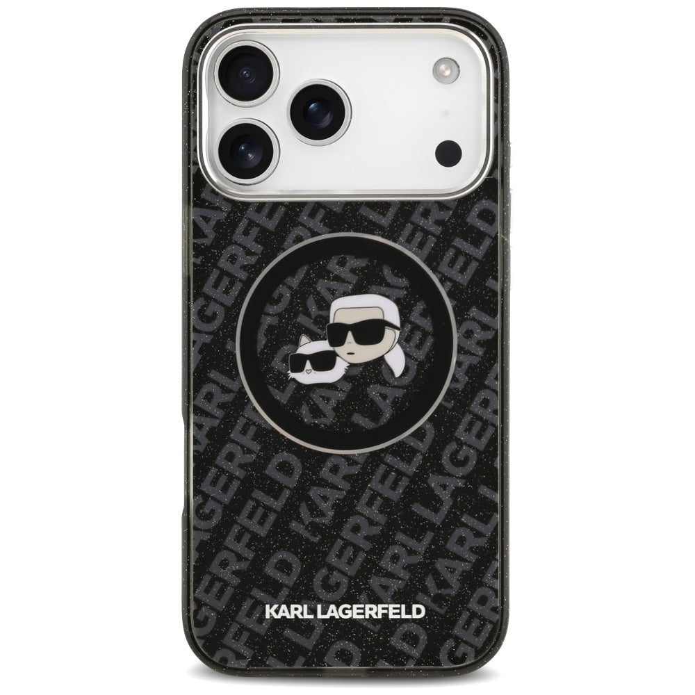 Puzdro MagSafe pre Apple iPhone 17 Pro Max, Karl Lagerfeld, Glitter Karl & Choupette Head, Čierne