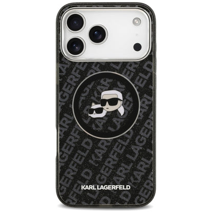 Puzdro MagSafe pre Apple iPhone 17 Pro Max, Karl Lagerfeld, Glitter Karl & Choupette Head, Čierne