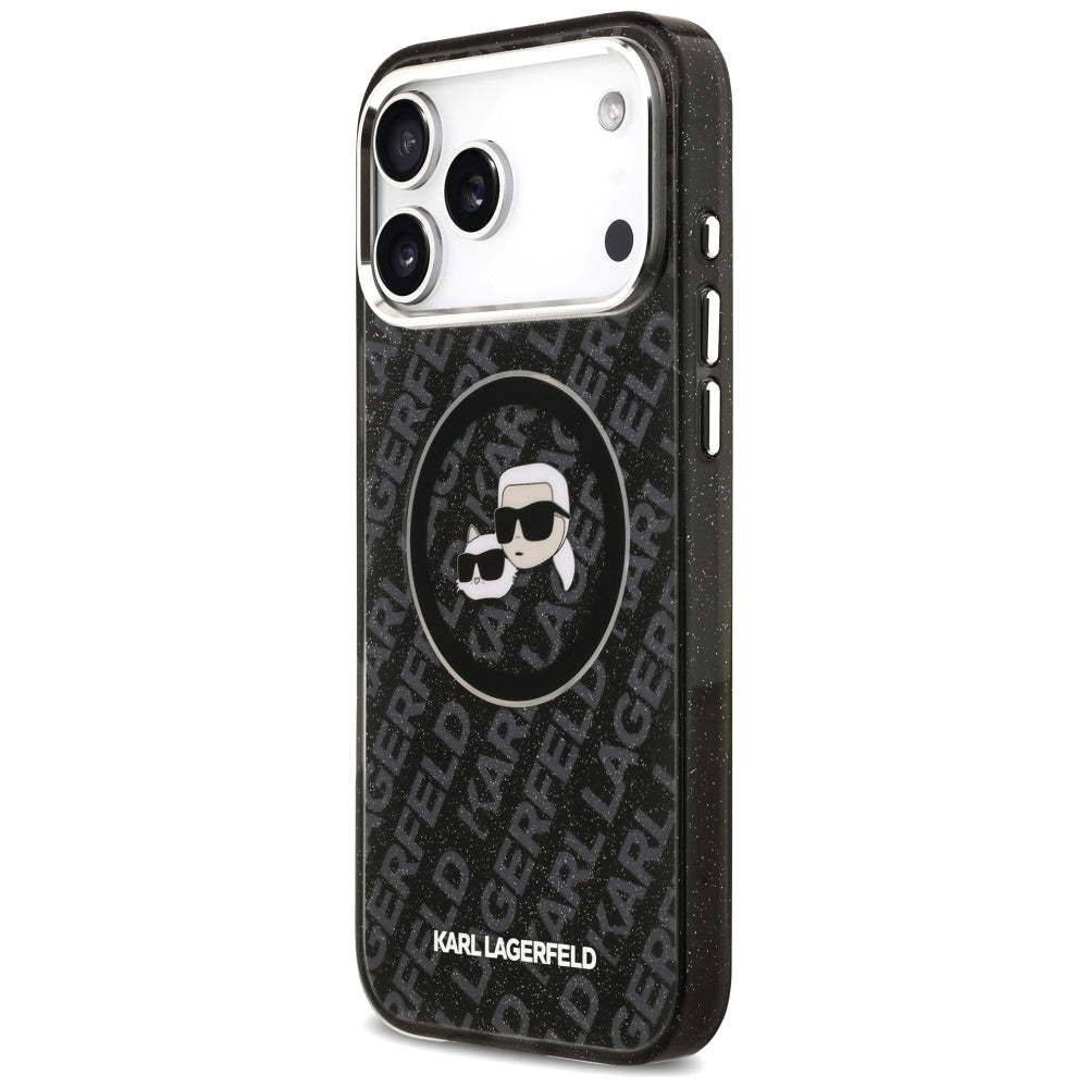 Puzdro MagSafe pre Apple iPhone 17 Pro Max, Karl Lagerfeld, Glitter Karl & Choupette Head, Čierne