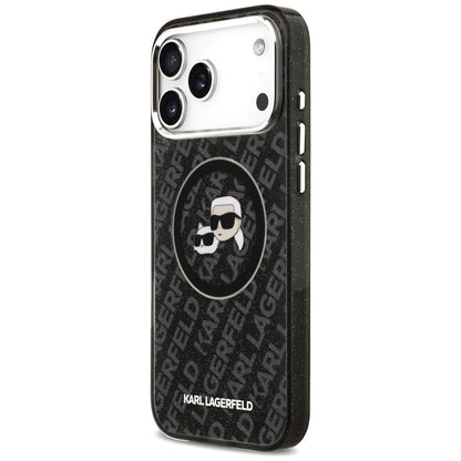 Puzdro MagSafe pre Apple iPhone 17 Pro Max, Karl Lagerfeld, Glitter Karl & Choupette Head, Čierne