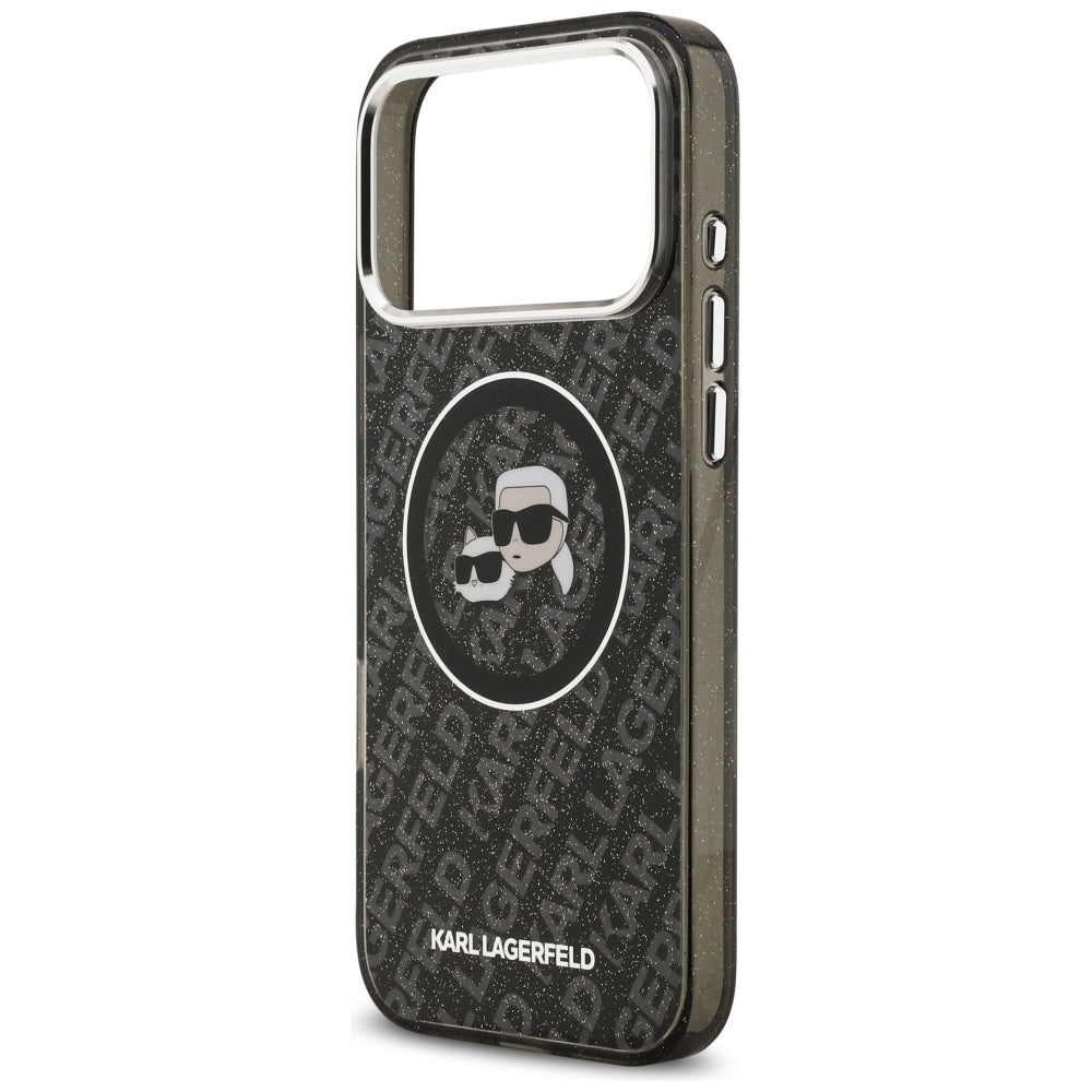 Puzdro MagSafe pre Apple iPhone 17 Pro Max, Karl Lagerfeld, Glitter Karl & Choupette Head, Čierne