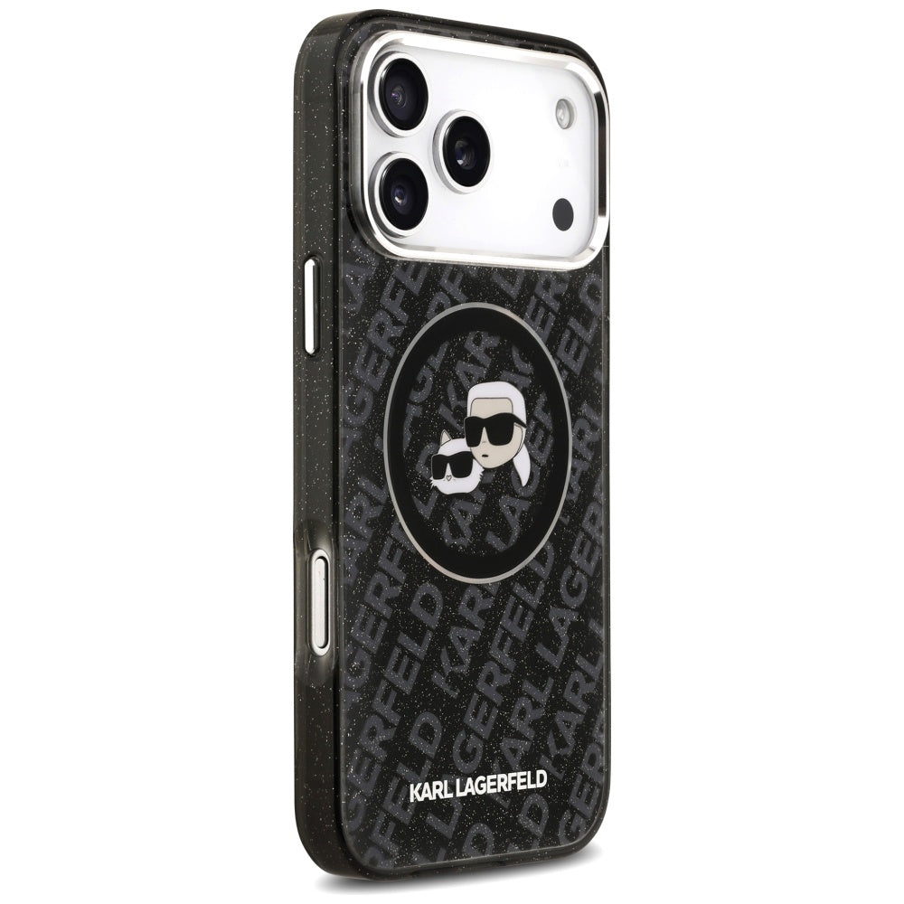 Puzdro MagSafe pre Apple iPhone 17 Pro Max, Karl Lagerfeld, Glitter Karl & Choupette Head, Čierne